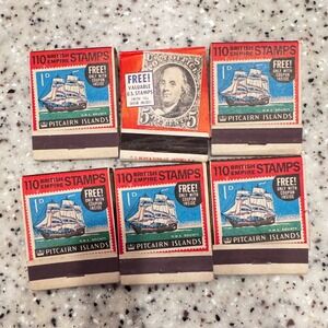 Vintage Matchbooks Lot of 6 D.D.‎ Bean British Empire Stamps Pitcairn Islands